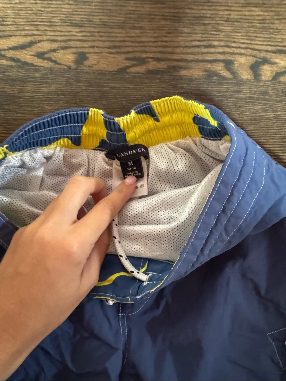Lands' End Navy Swim Shorts with Yellow Waistband Detail
